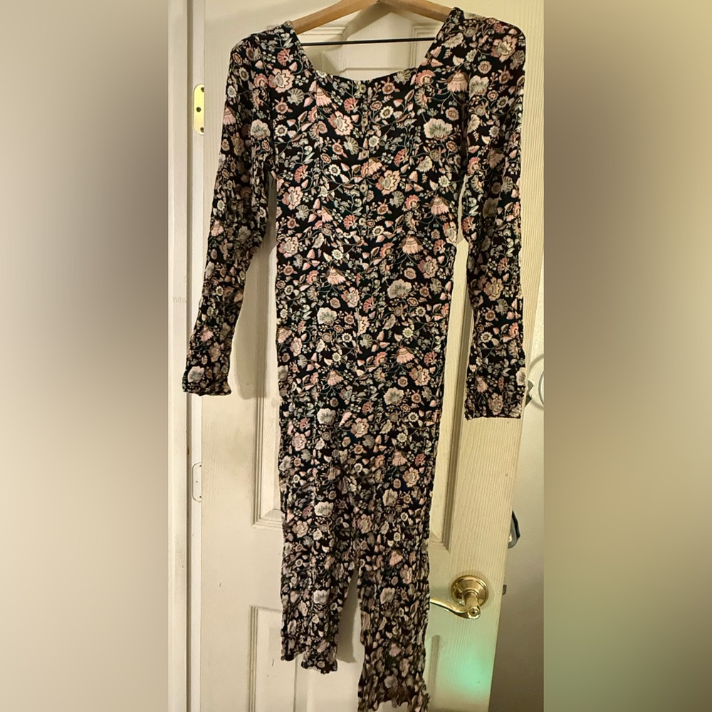 Art Class Black and Pink Floral Long Sleeve Jumpsuit